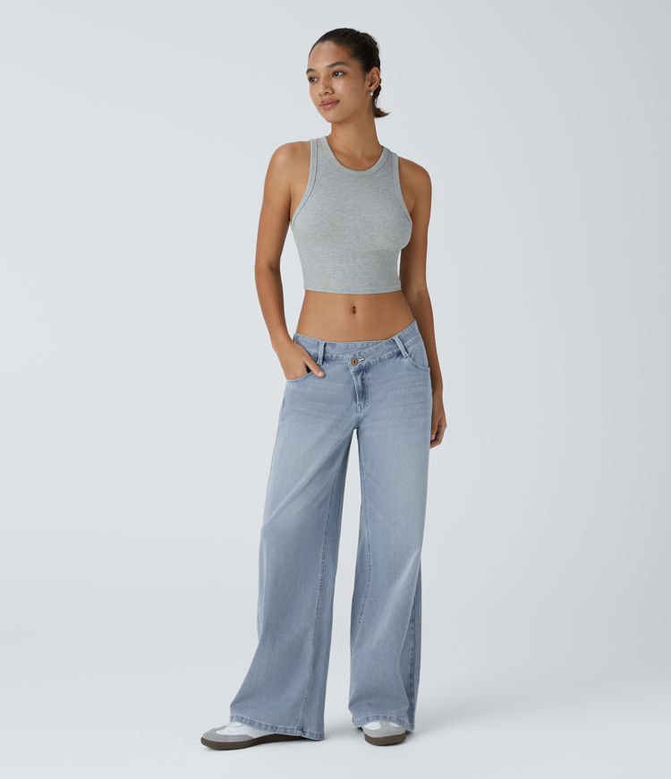 Xynae Flex™ Asymmetric Low Rise Baggy Wide-Leg Jeans