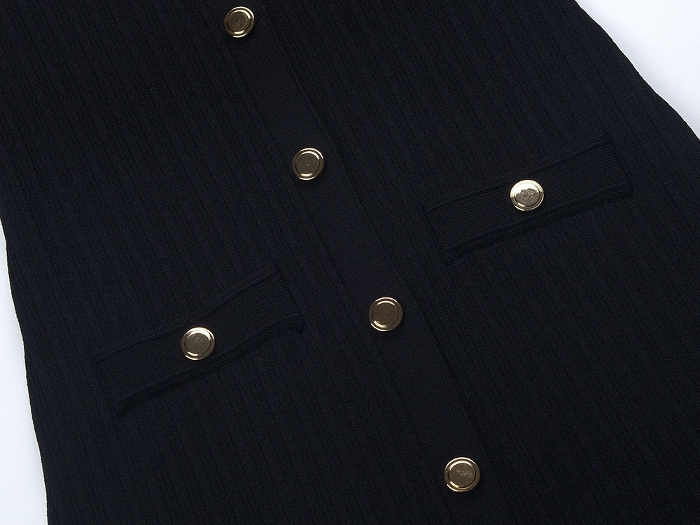 Xynae Collared Midi Dress in Knit- Black