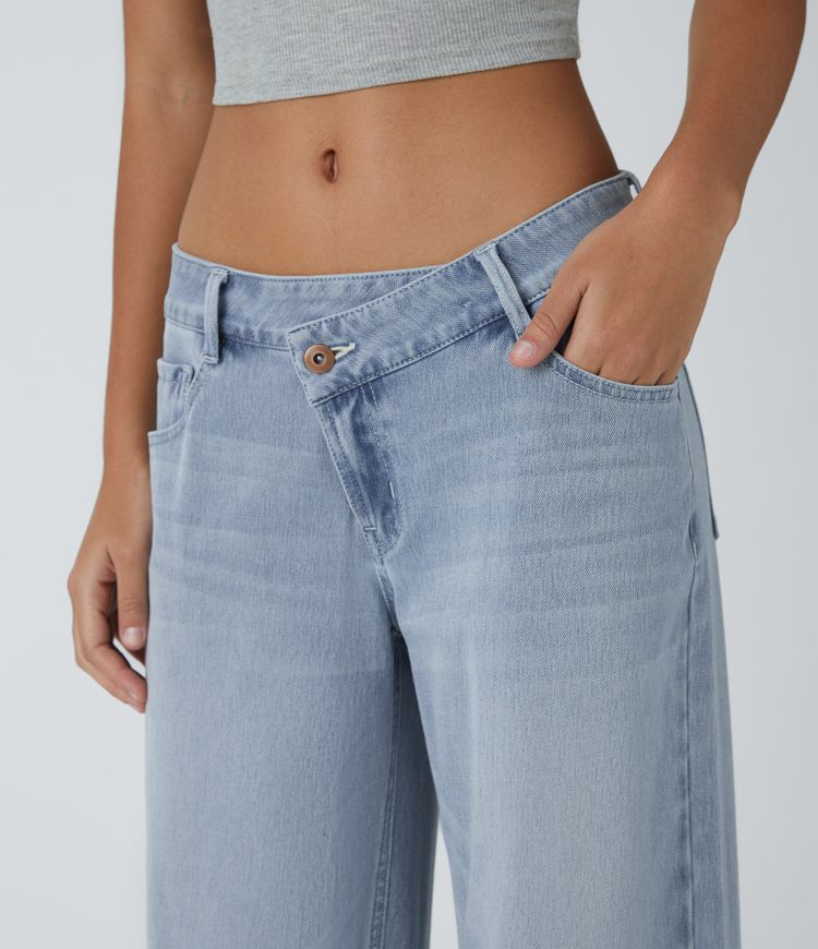 Xynae Flex™ Asymmetric Low Rise Baggy Wide-Leg Jeans