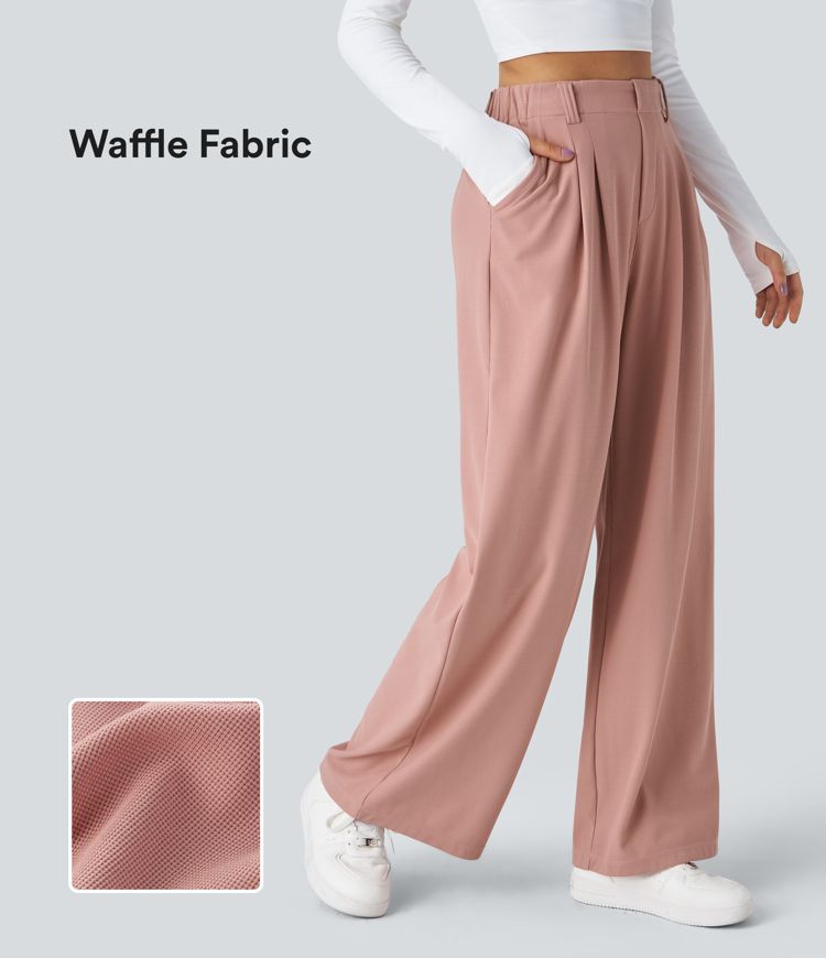 Xynae Flex™ High Waisted Side Pocket Wide Leg Waffle Work Pants