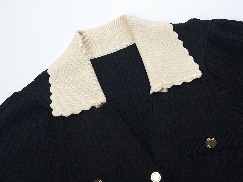 Xynae Collared Midi Dress in Knit- Black