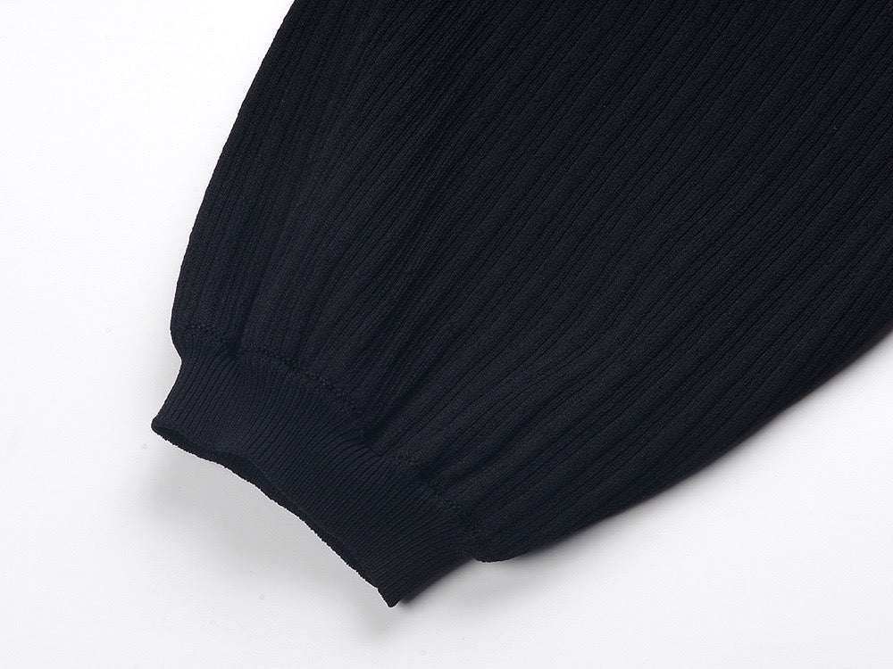 Xynae Collared Midi Dress in Knit- Black