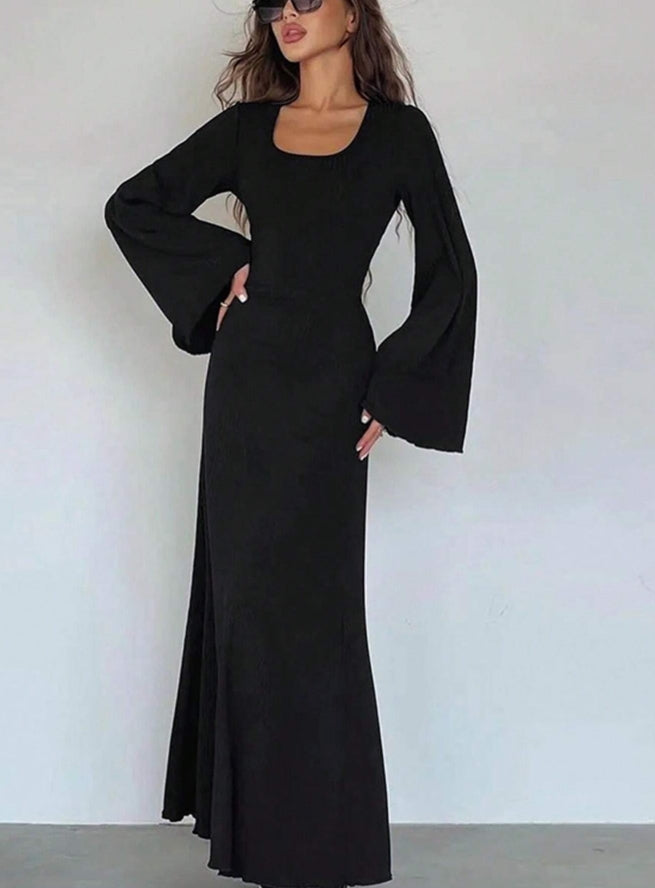 Xynae Elegant Flare Sleeve Maxi Dress