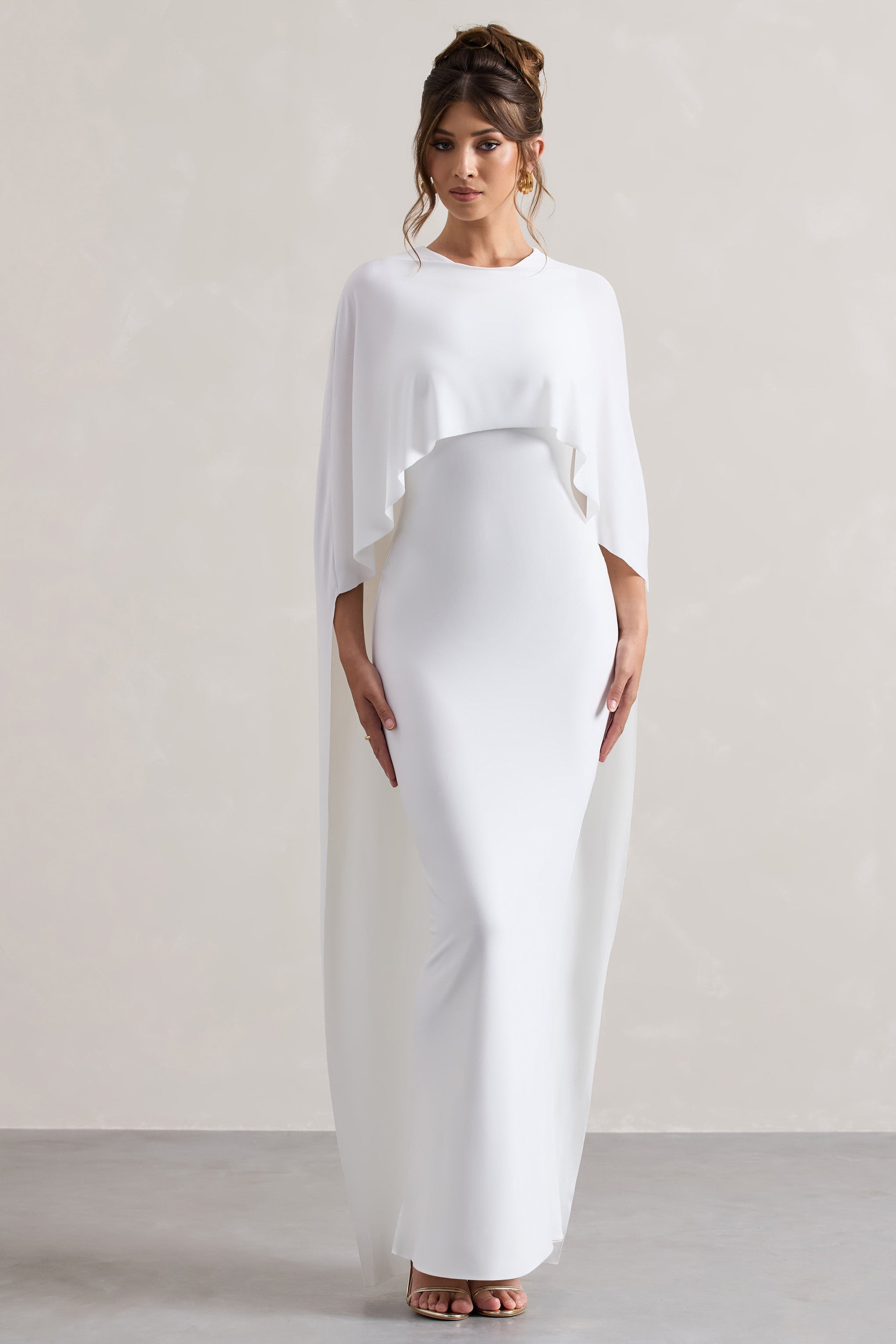 Xynae White Draped Maxi Dress With Cape Sleeves