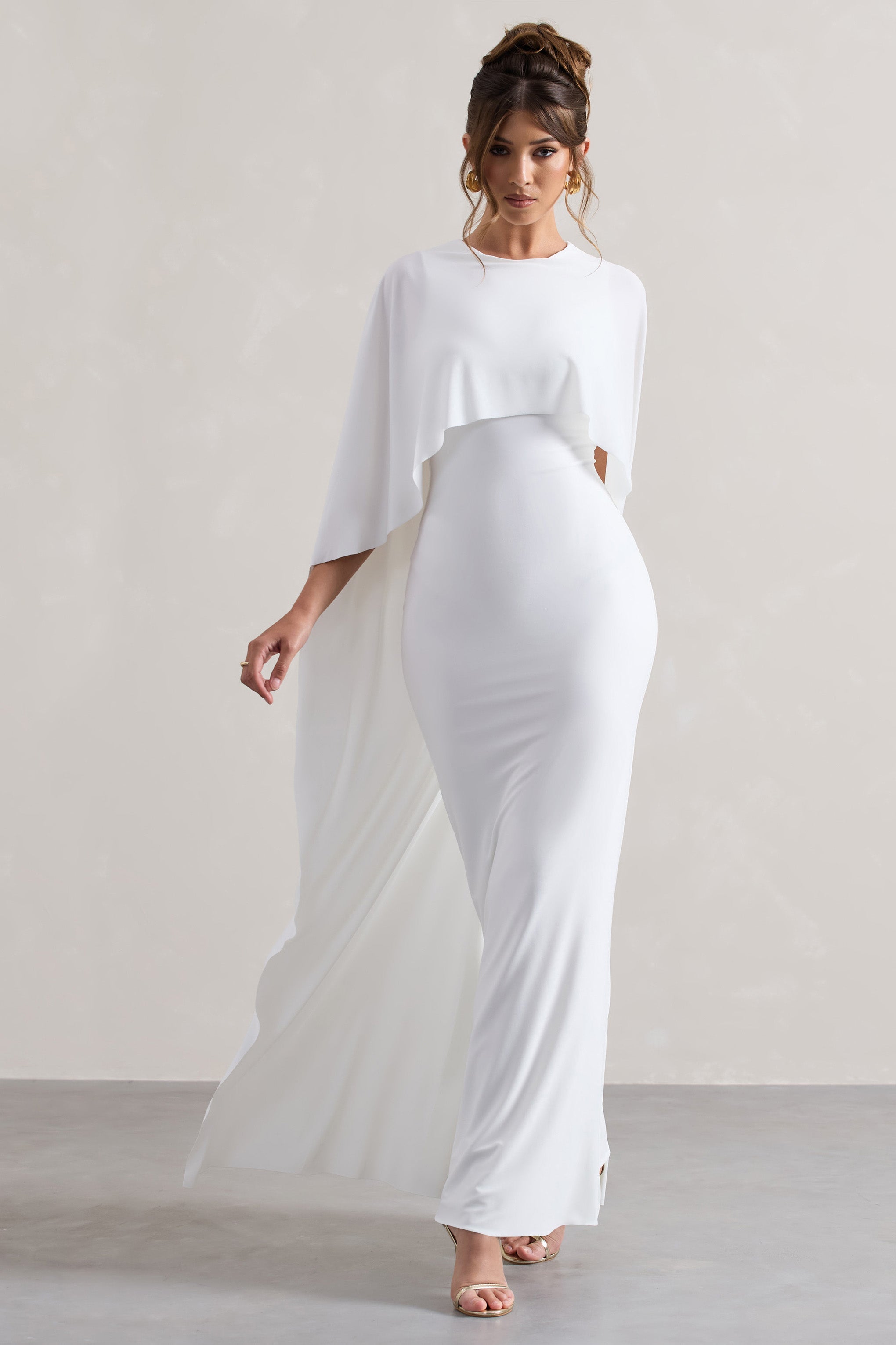 Xynae White Draped Maxi Dress With Cape Sleeves