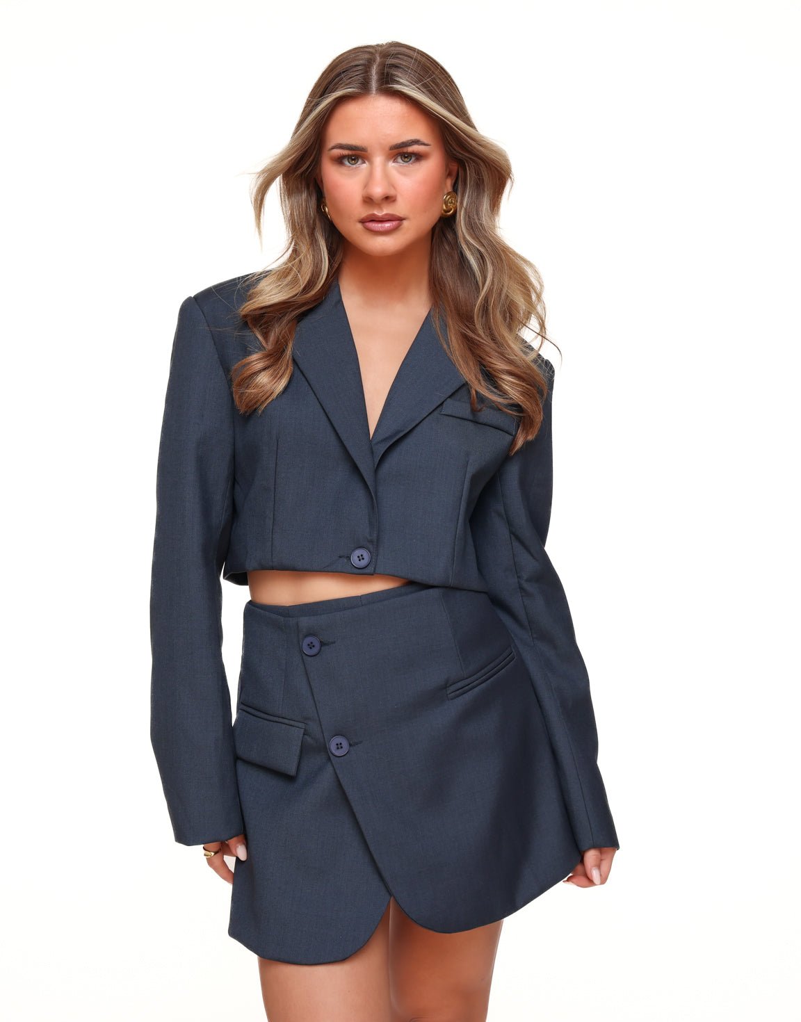 Dark Blue Skort with Diagonal Buttons