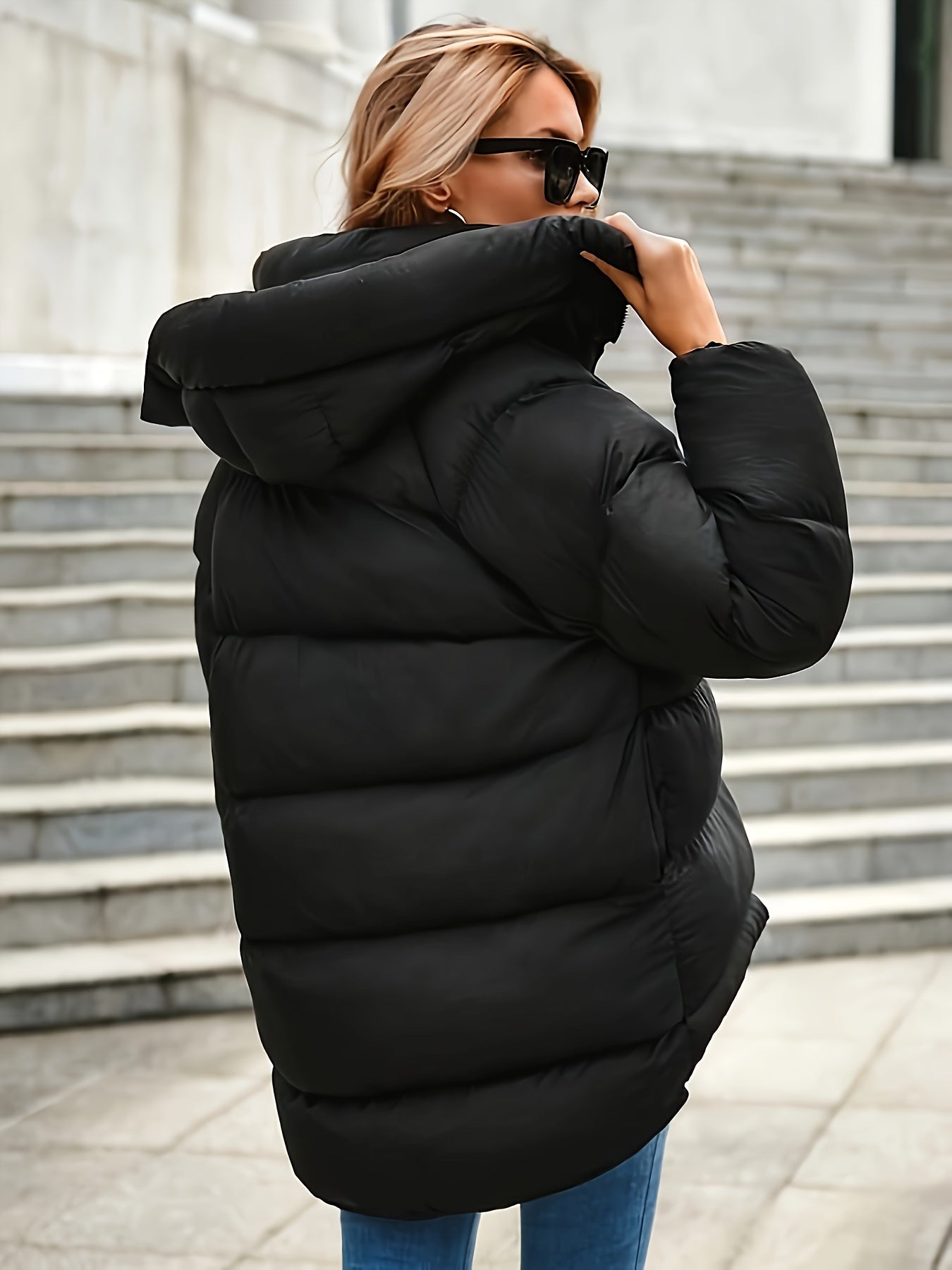 Short Women’s Puffer Jacket | With High Collar & Hood | Winter Coat