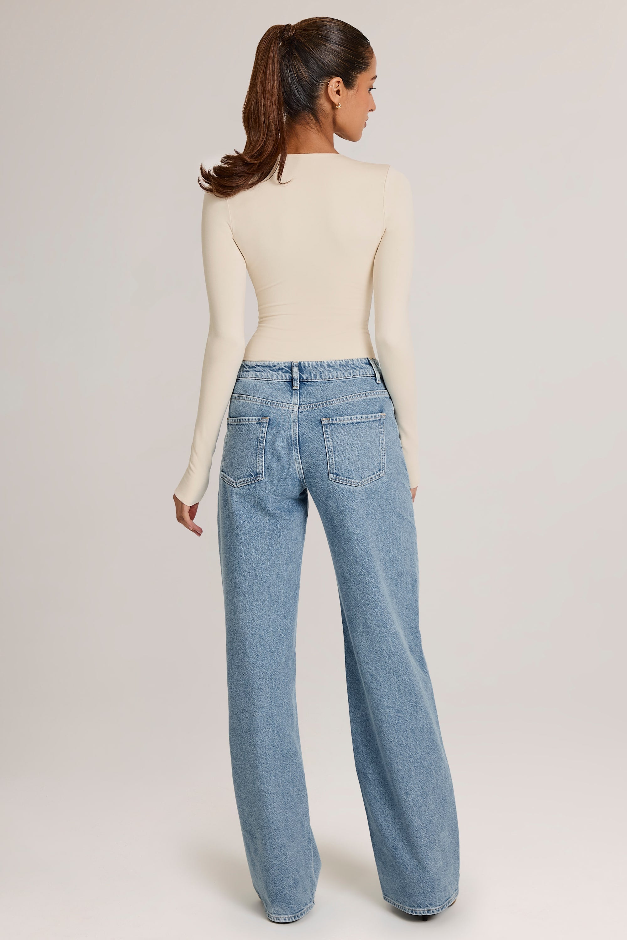 Xynae Drawstring Straight-Leg Jeans in Light Wash