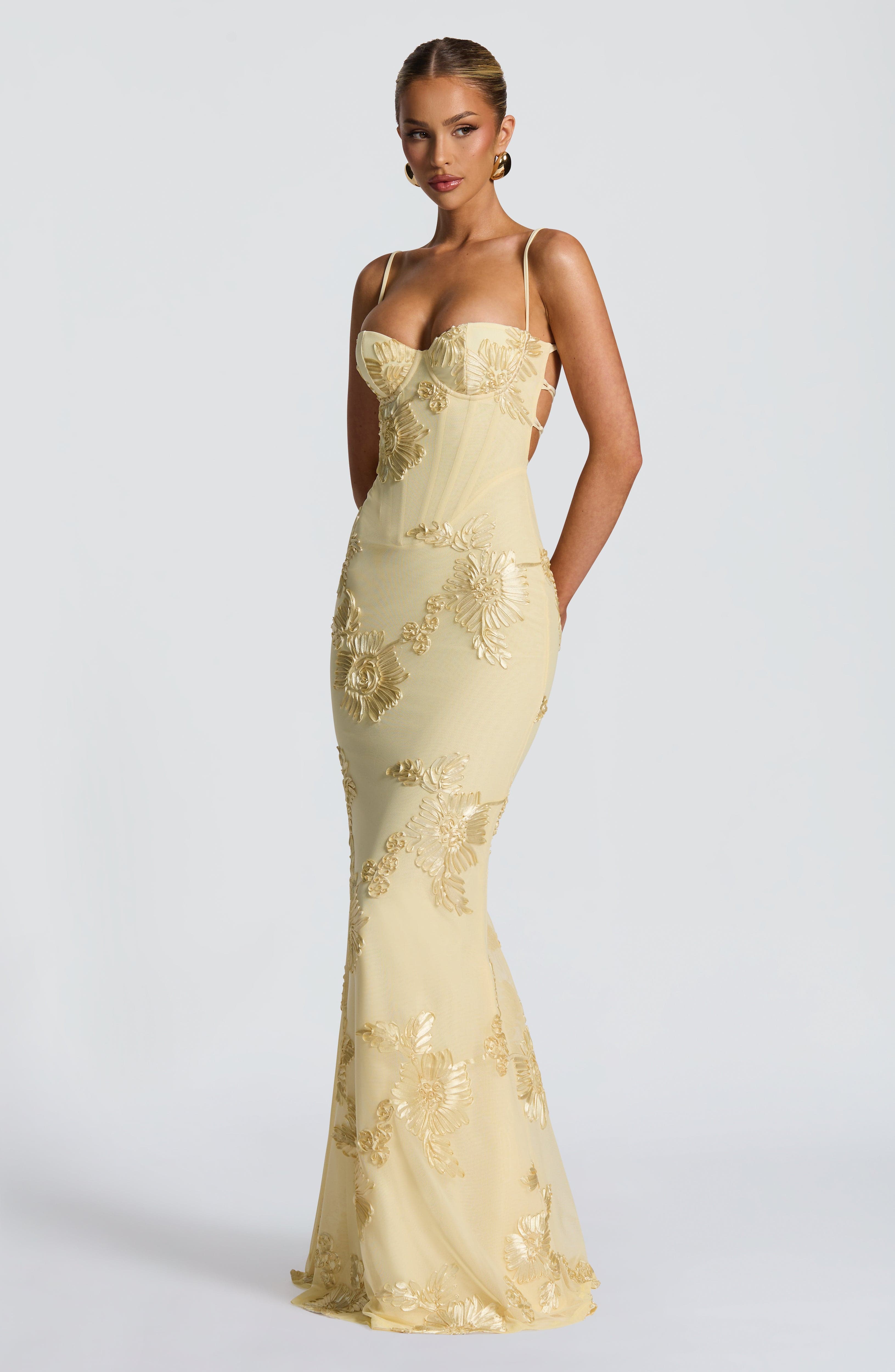 Xynae Golden Floral Maxi Dress