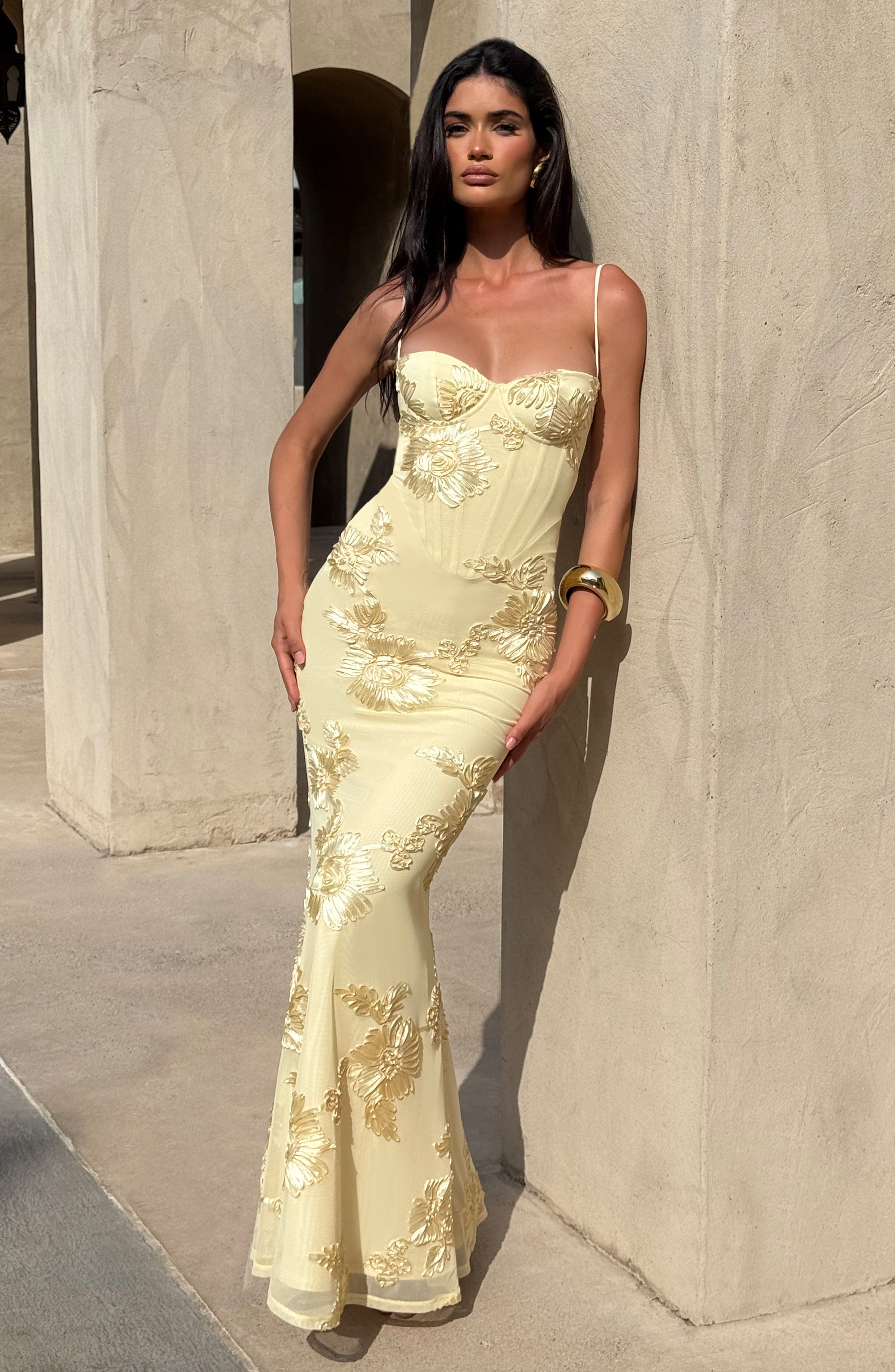 Xynae Golden Floral Maxi Dress