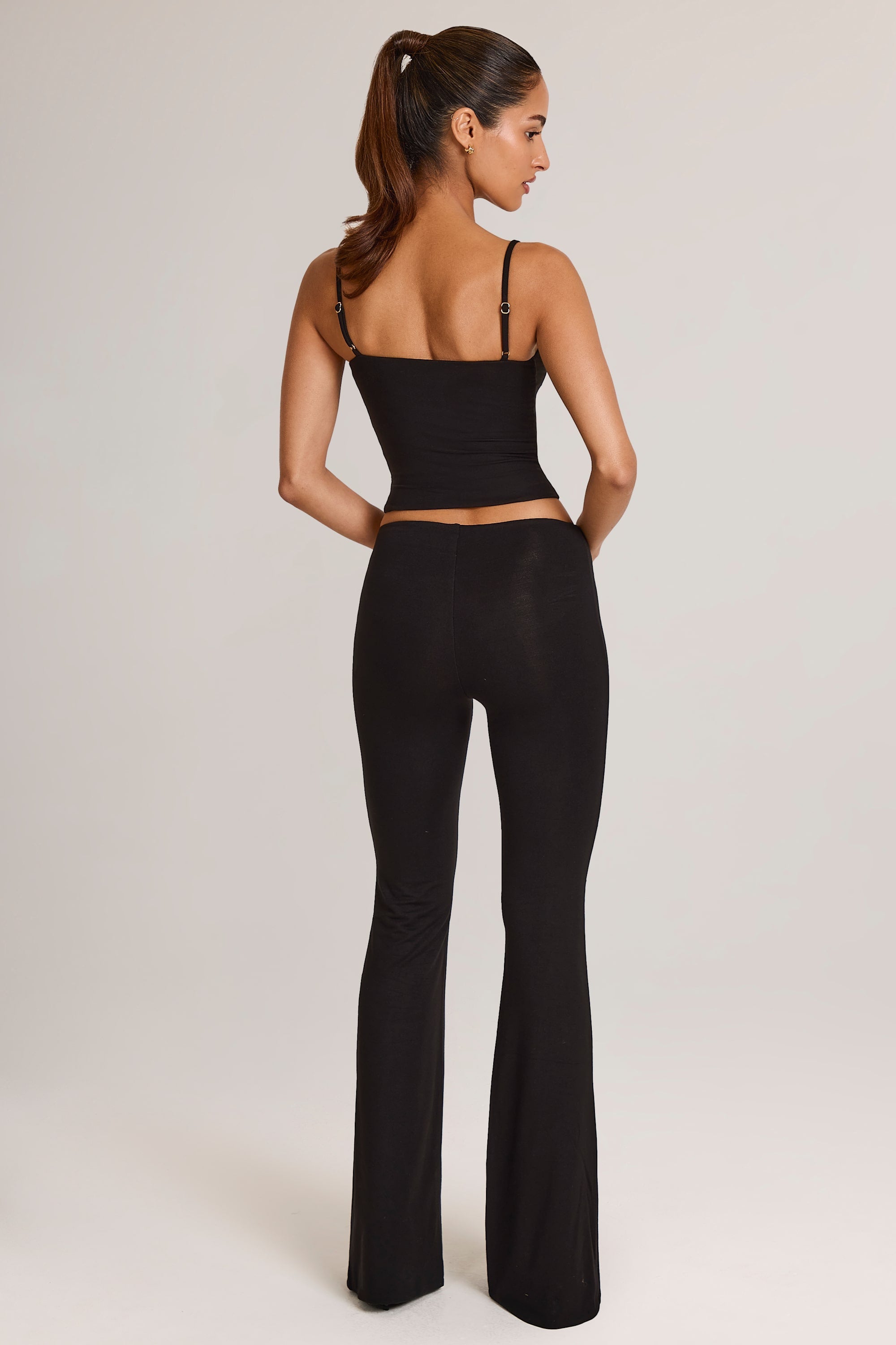 Xynae Modal Mid-Rise Flared Trousers in Black