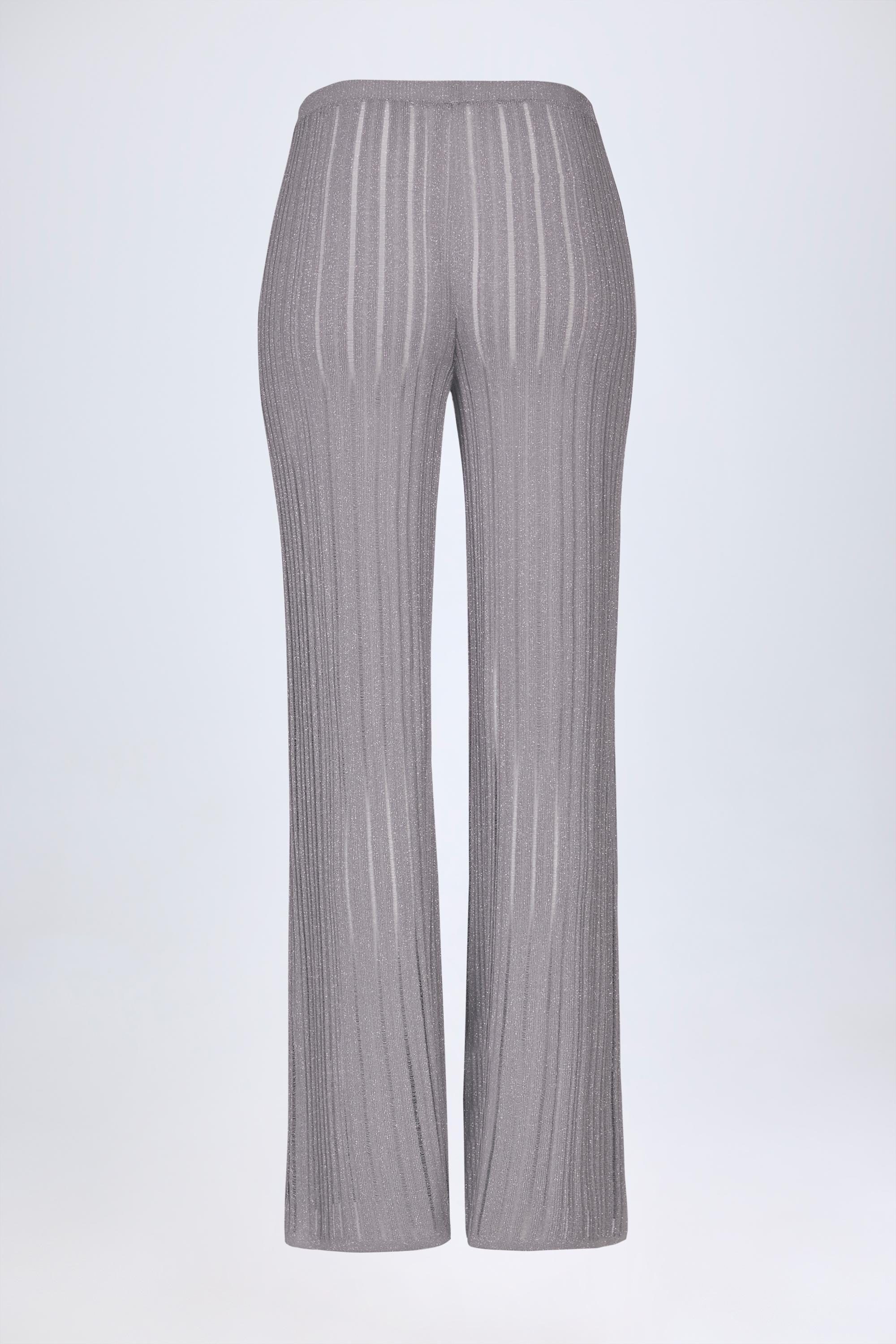 Xynae Mid-Rise Flared Trousers in Silver