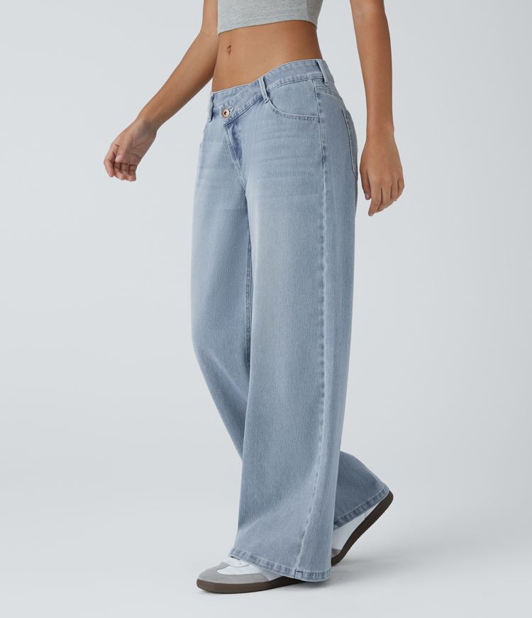 Xynae Flex™ Asymmetric Low Rise Baggy Wide-Leg Jeans