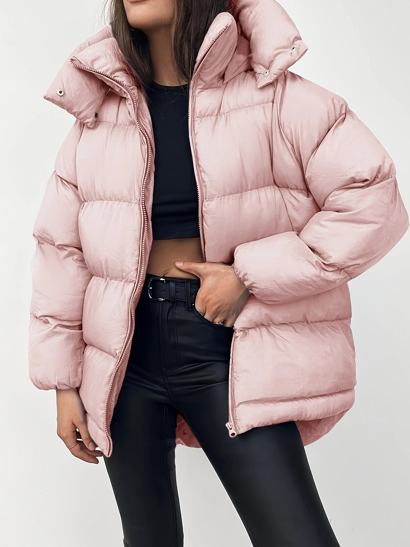 Short Women’s Puffer Jacket | With High Collar & Hood | Winter Coat