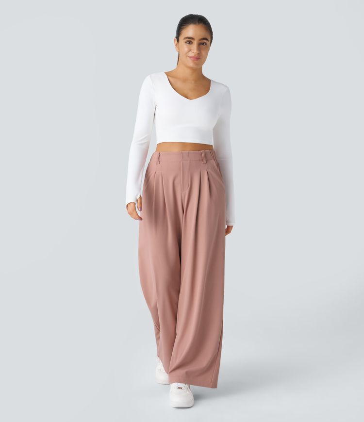 Xynae Flex™ High Waisted Side Pocket Wide Leg Waffle Work Pants