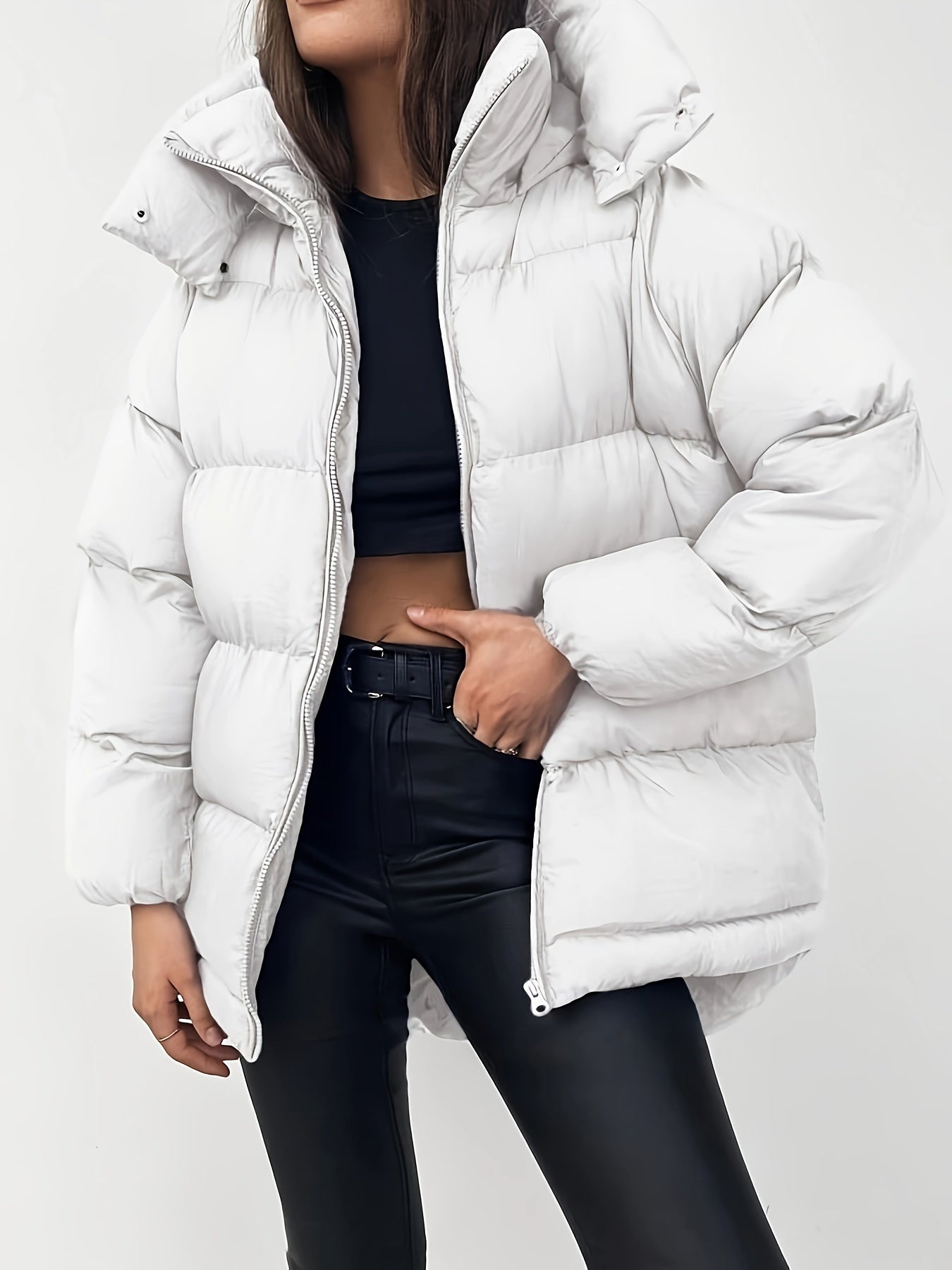Short Women’s Puffer Jacket | With High Collar & Hood | Winter Coat