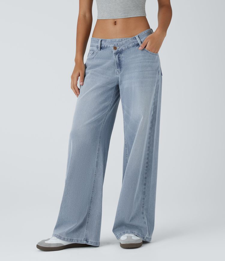 Xynae Flex™ Asymmetric Low Rise Baggy Wide-Leg Jeans