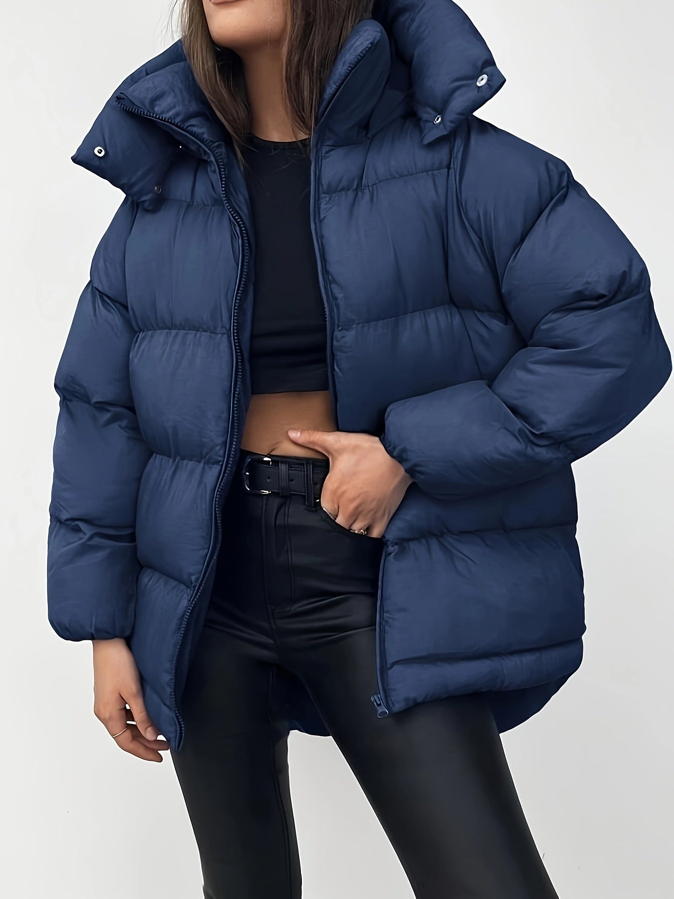 Short Women’s Puffer Jacket | With High Collar & Hood | Winter Coat