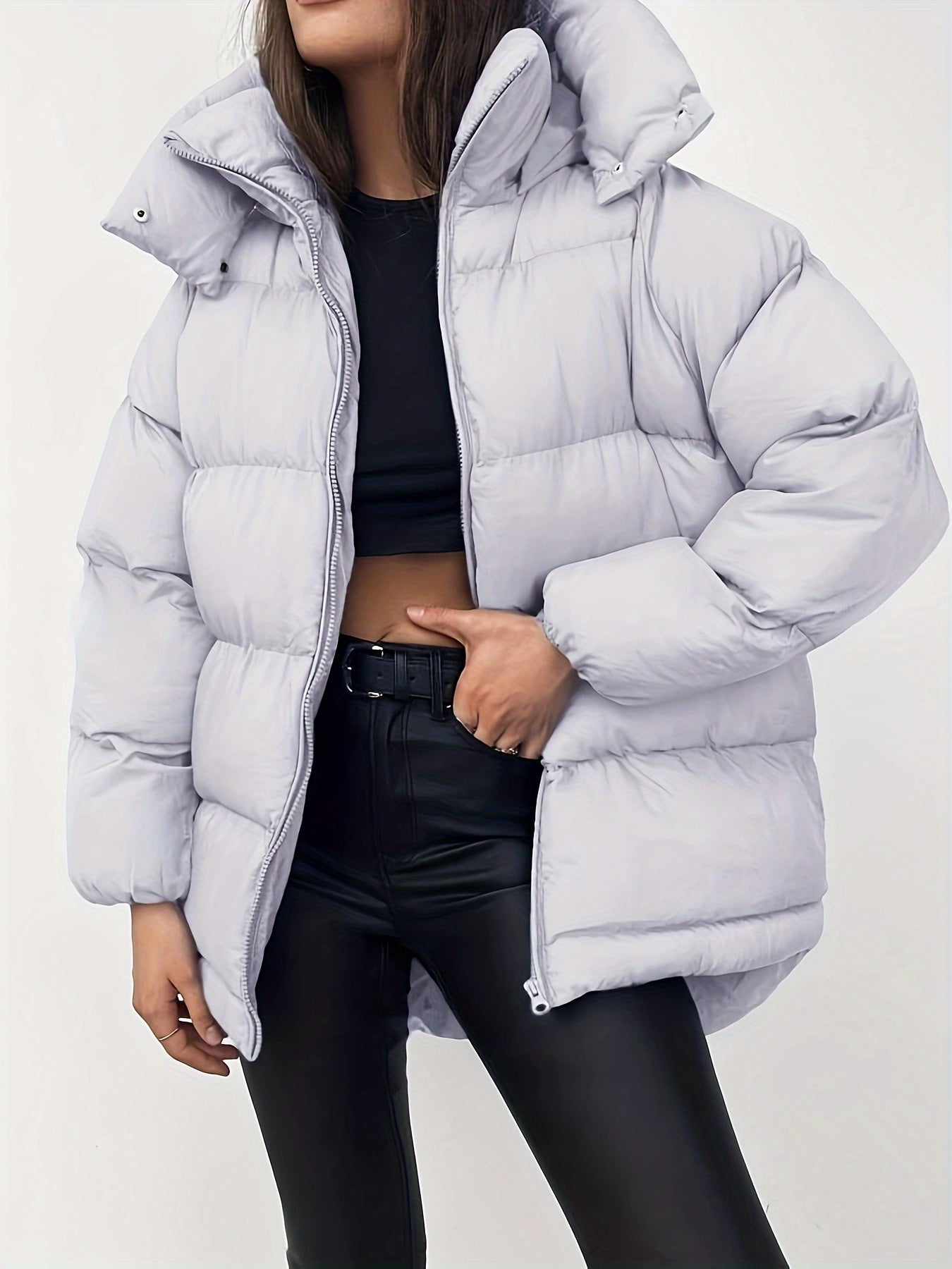 Short Women’s Puffer Jacket | With High Collar & Hood | Winter Coat