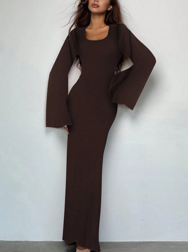 Xynae Elegant Flare Sleeve Maxi Dress