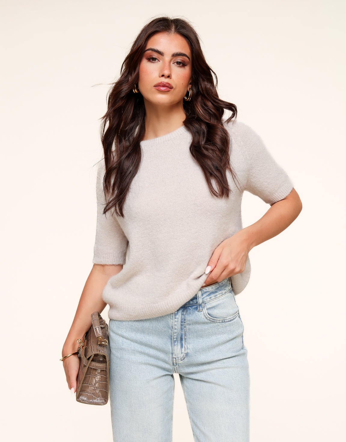 Beige Basic Fluffy SS - Top