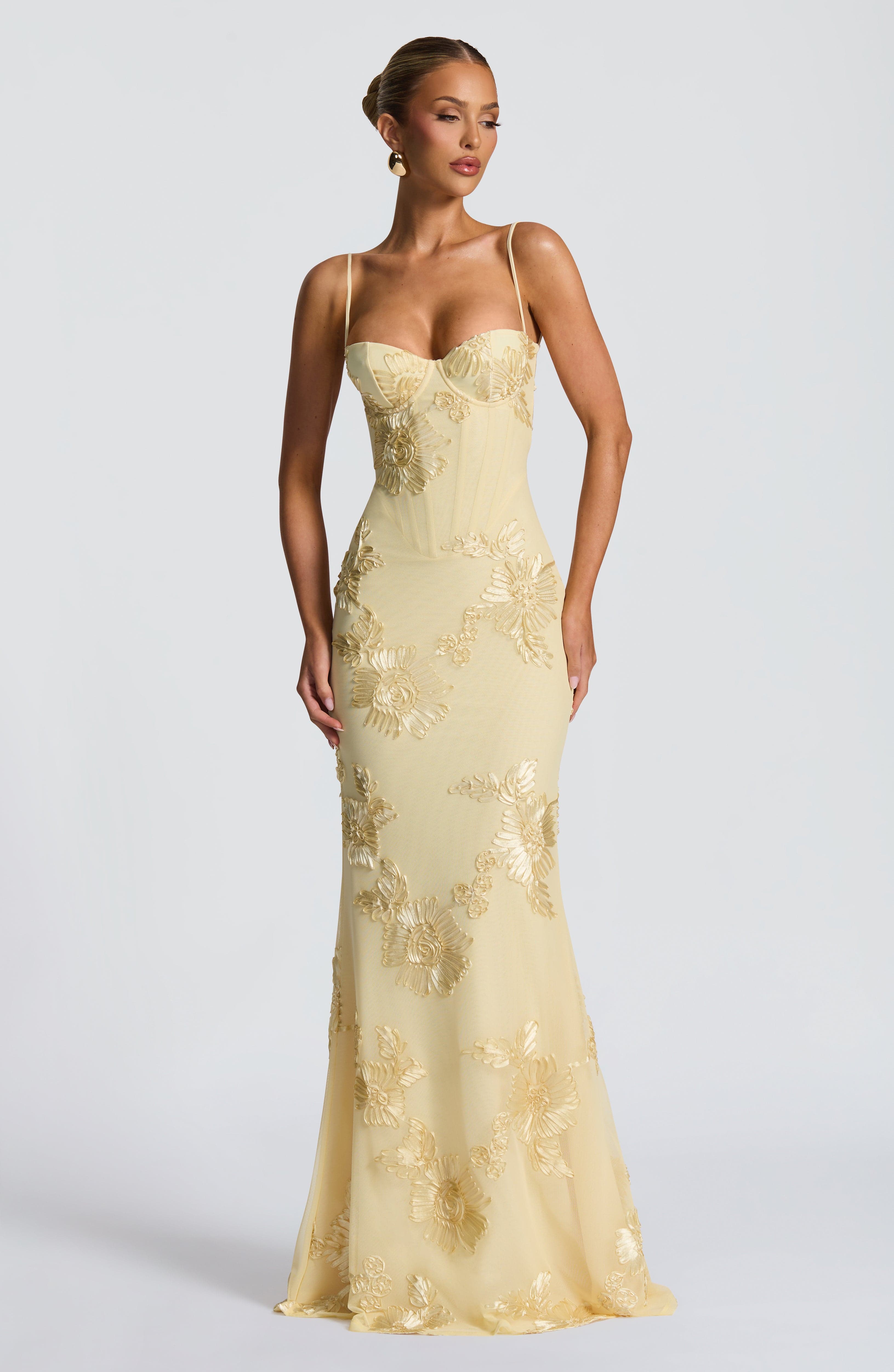 Xynae Golden Floral Maxi Dress