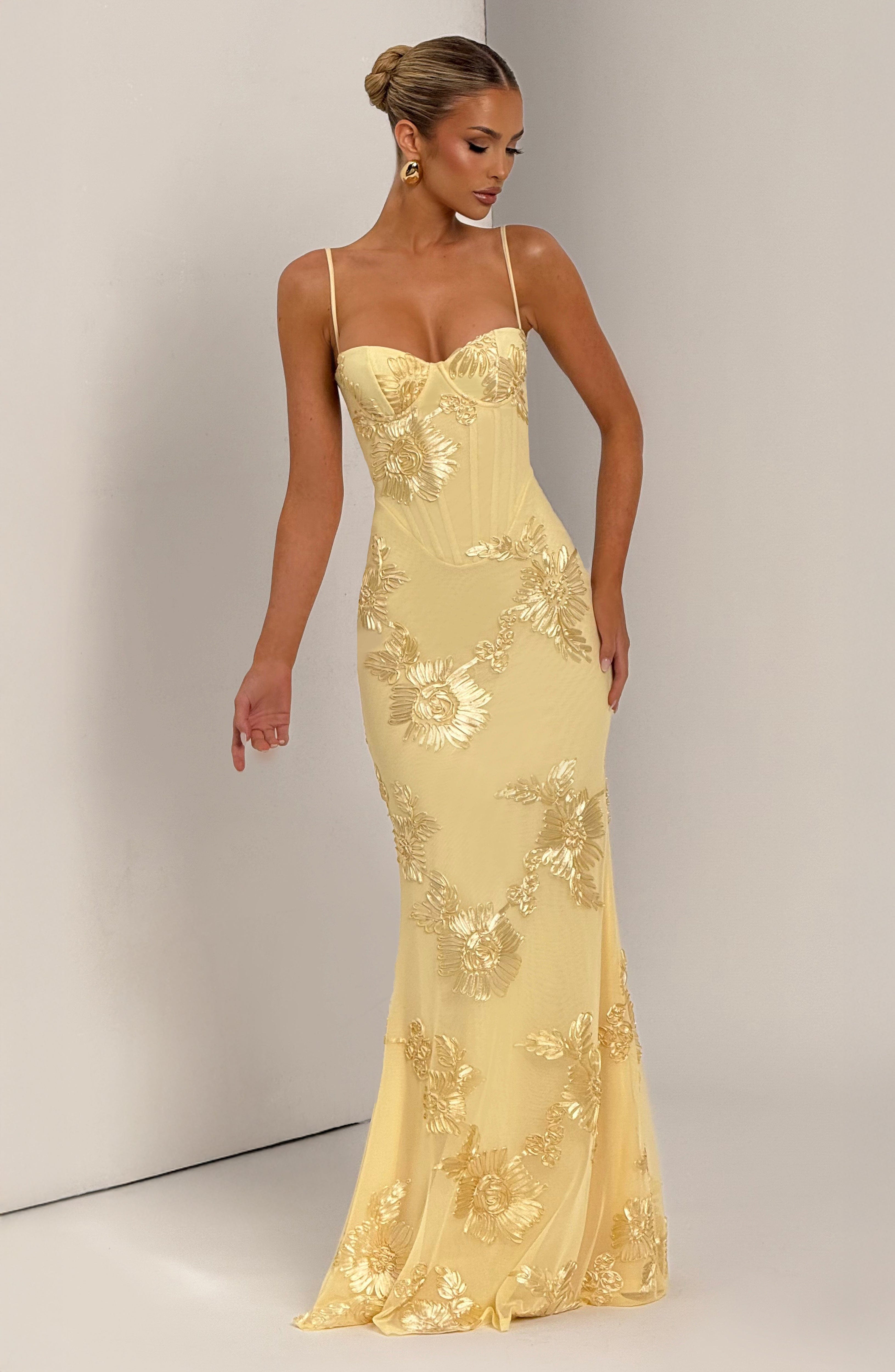 Xynae Golden Floral Maxi Dress
