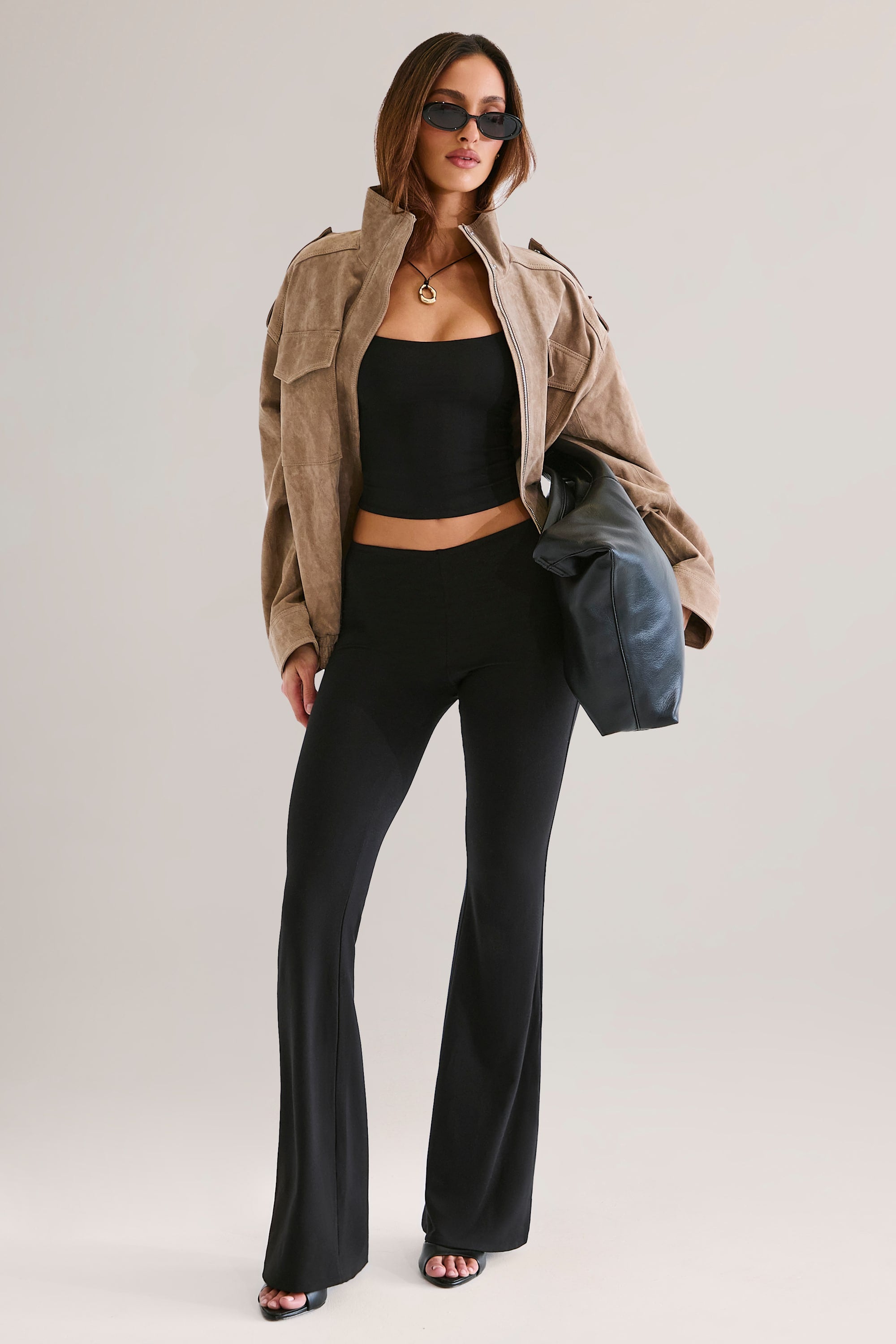 Xynae Modal Mid-Rise Flared Trousers in Black