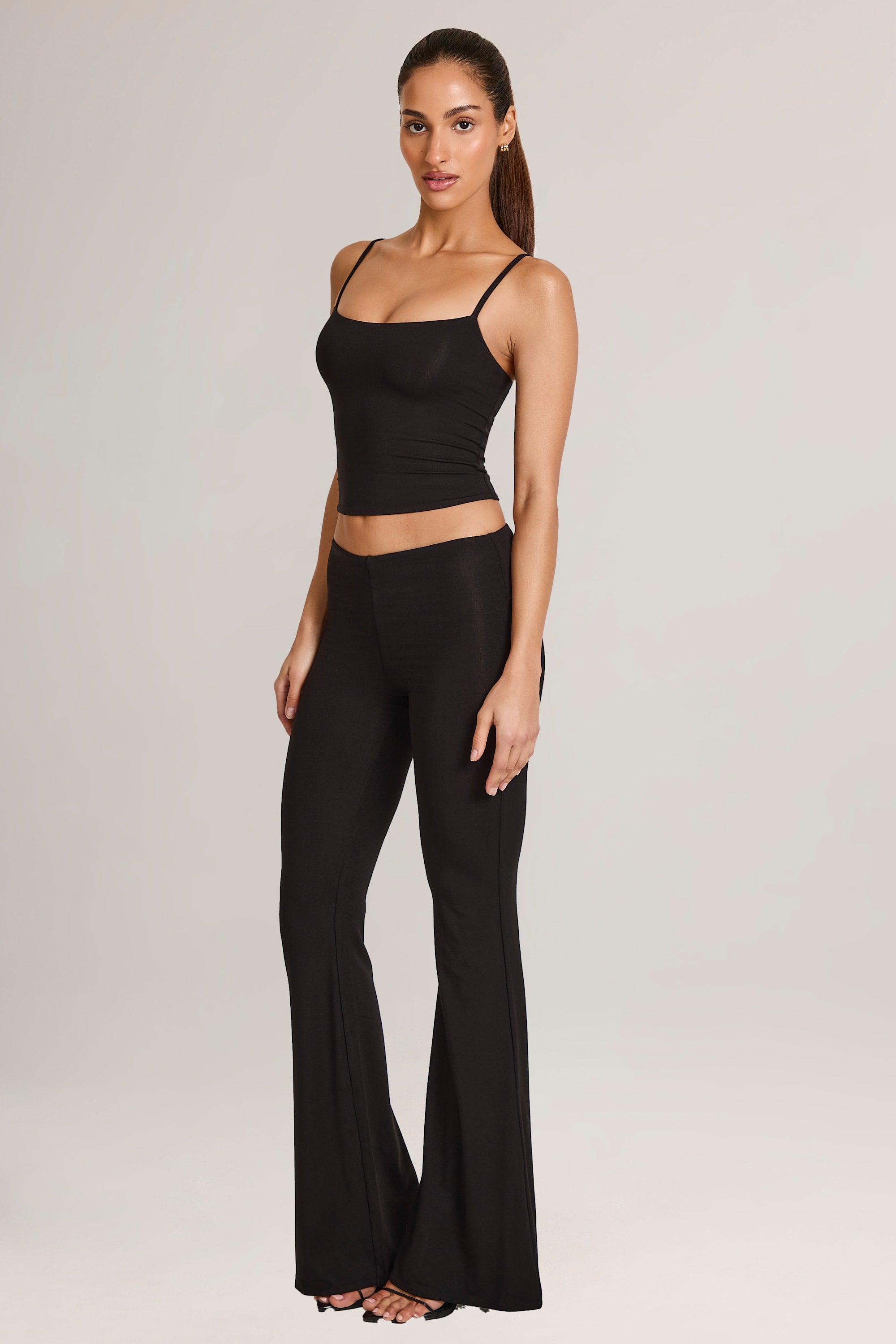 Xynae Modal Mid-Rise Flared Trousers in Black