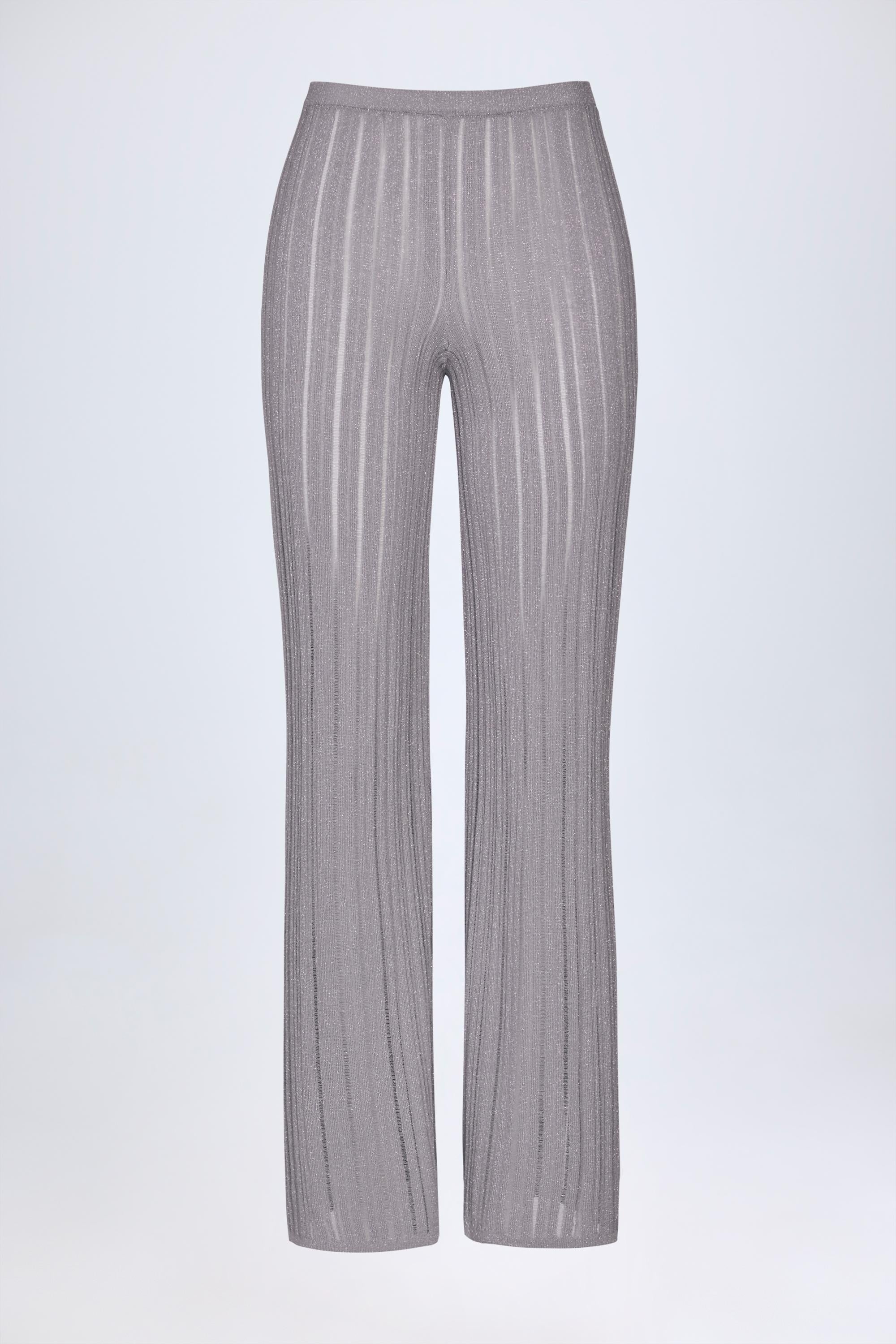 Xynae Mid-Rise Flared Trousers in Silver